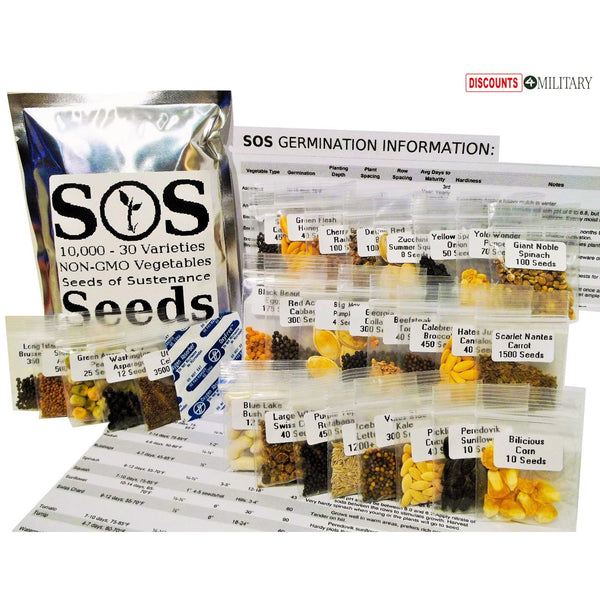 10,000 Natural Vegetable Seed EMERGENCY Garden Pack (30 Varieties)